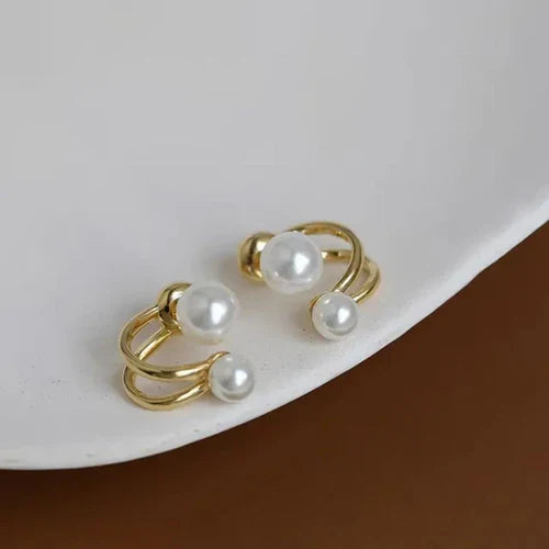 Double Pearl Stud Earring-soristyle