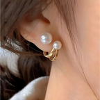 Double Pearl Stud Earring-soristyle