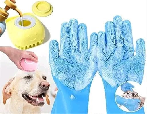 bathing hand gloves + Pet Grooming  Silicone Dog Brush